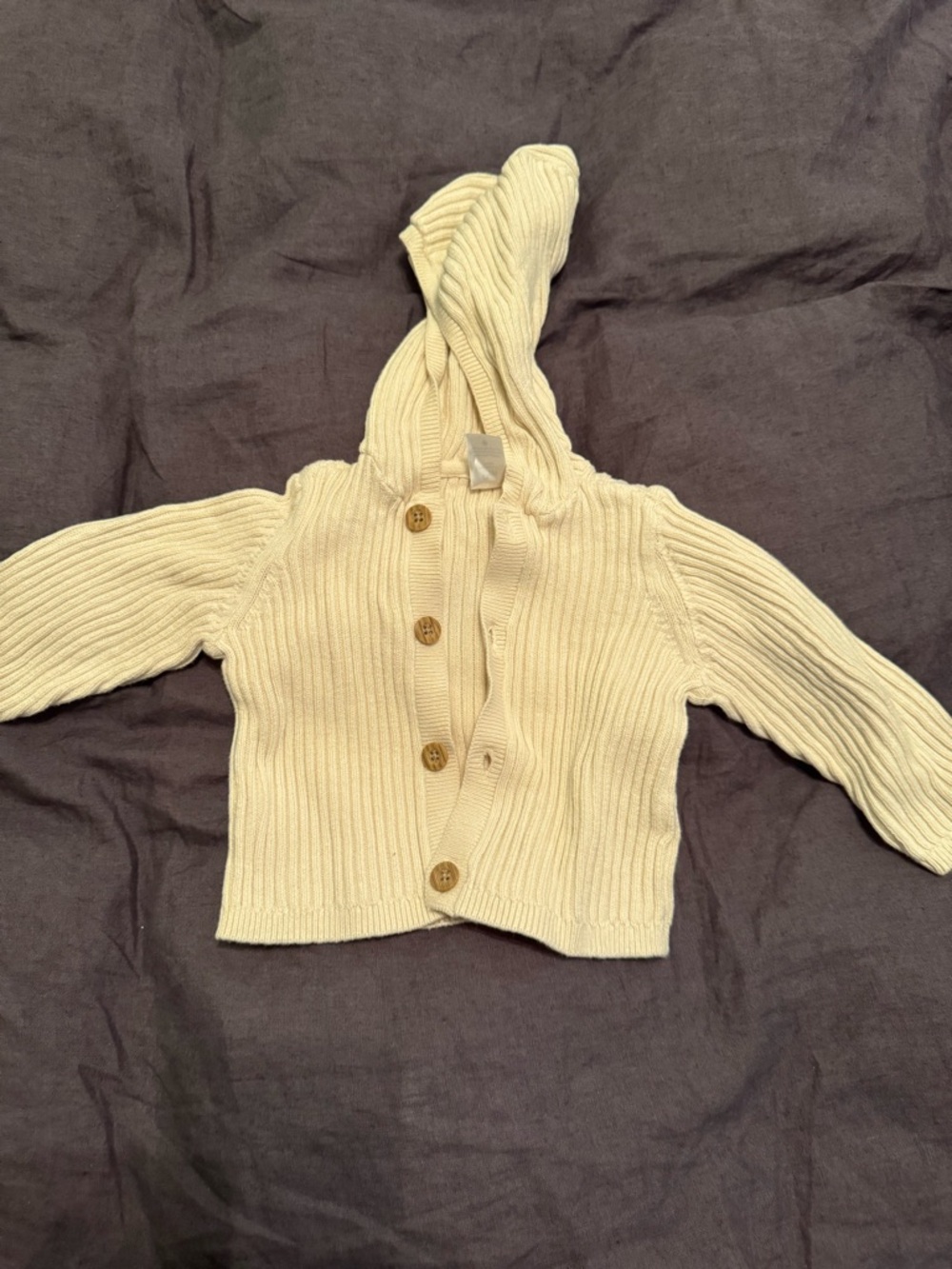 Carters  9 month Cream Ribbed Hooded Baby Cardigan